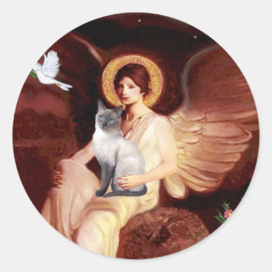 Sticker Rond Ange assis - siamois (point bleu 24)