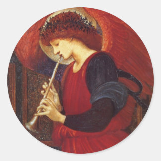 Sticker Rond Ange avec trompette, Burne Jones