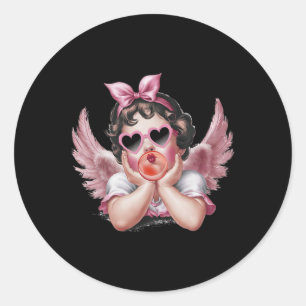 Sticker Rond Ange Cupidon Rétro Saint Valentin Cupidon Vintage