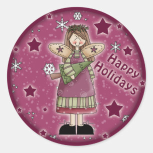 Sticker Rond Ange de Noël avec arbre de Noël