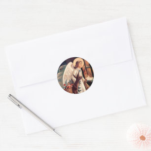 Sticker Rond Ange de Noël avec chevalet de cerf