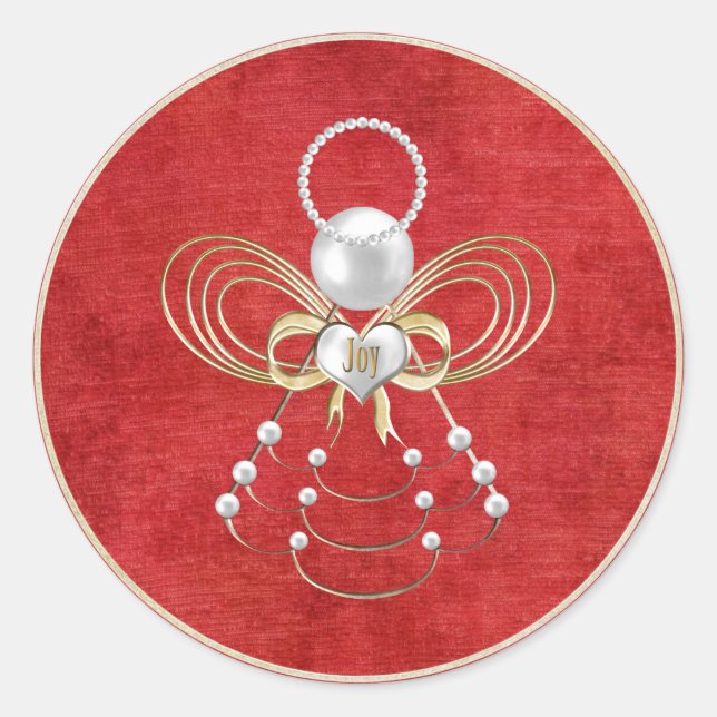 Sticker Rond Ange de Noël de la joie - Rouge (Devant)