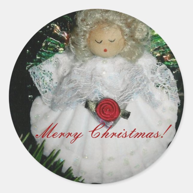 Sticker Rond Ange de Noël, Joyeux Ch... - Customisé (Devant)