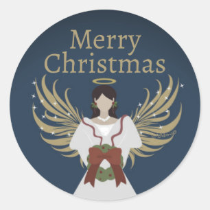 Sticker Rond Ange de Noël Joyeux Neutre Élégant Wreath Ailes