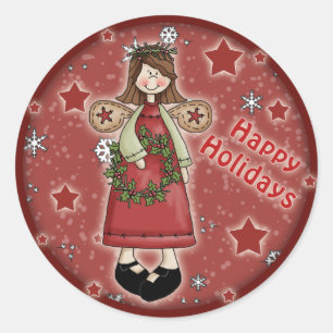 Sticker Rond Ange de Noël lunatique et couronne