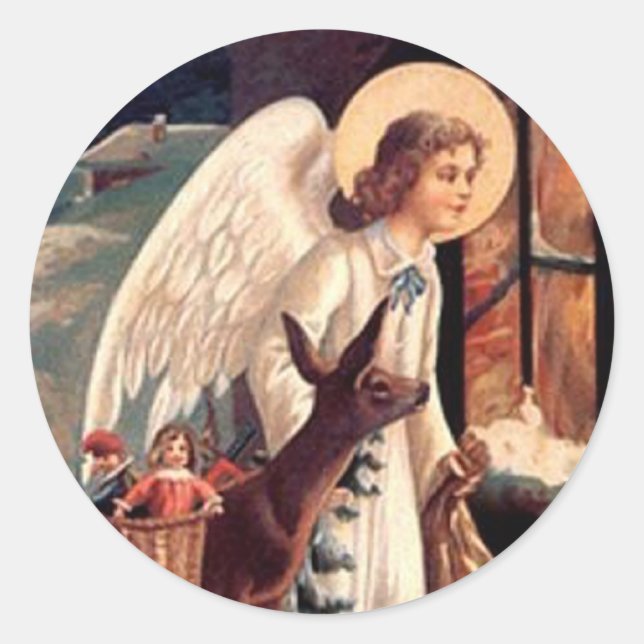Sticker Rond Ange de Noël regardant par la fenêtre (Devant)