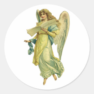 Sticker Rond Ange de Noël victorien, Gloria in Excelsis Deo