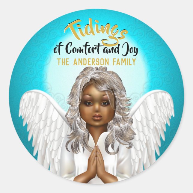 Sticker Rond Ange de prière afro-américain (Devant)