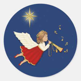 Sticker Rond Ange de trompette et étoile de Noël