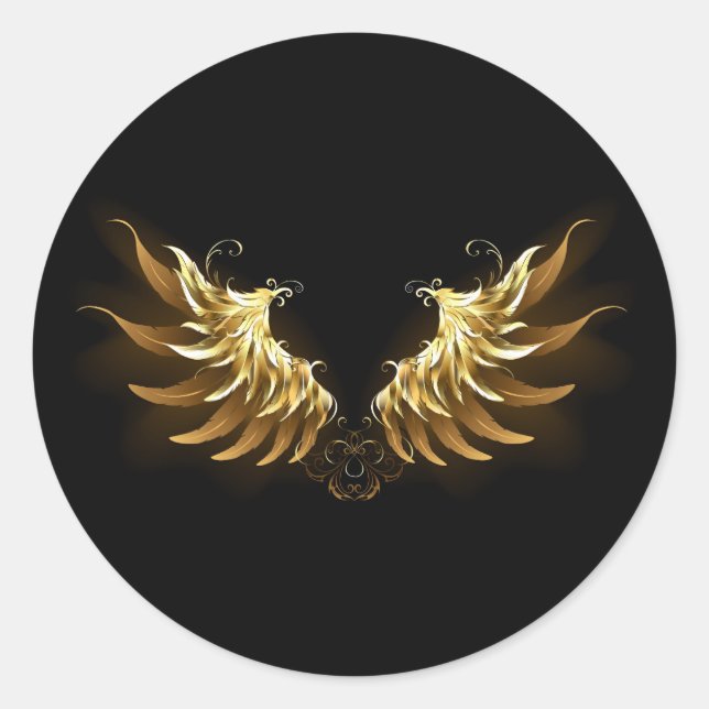 Sticker Rond Ange d'or sur arrière - plan noir (Devant)