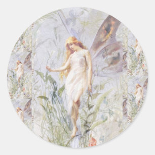 Sticker Rond Ange gardien et fleurs