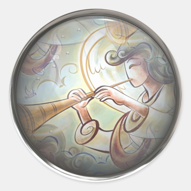 Sticker Rond Ange Pastel Coloré Avec Trumpet (Devant)