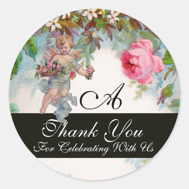 Sticker Rond ANGE ROMANTIQUE RASSEMBLANT ROSE ROSE ROSE Merci (Devant)