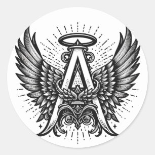 Sticker Rond Angel Alphabet A Initiale Dernière Ailes Halo