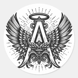 Sticker Rond Angel Alphabet A Initiale Dernière Ailes Halo