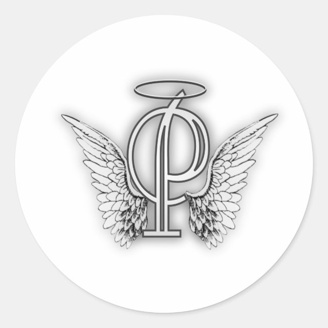 Sticker Rond Angel Alphabet P Lettre initiale Ailes Halo (Devant)