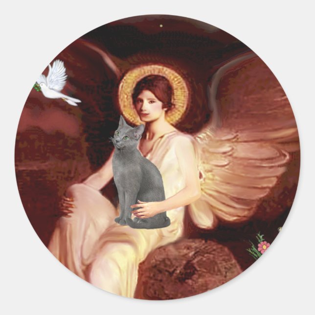 Sticker Rond Angel assis - chat bleu russe (Devant)