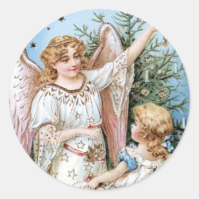 Sticker Rond Angel décorant l'arbre (Devant)