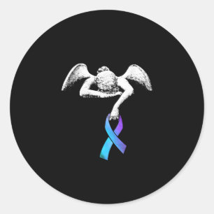 Sticker Rond Angel détient Turquoise Ribbon Prévention du sui