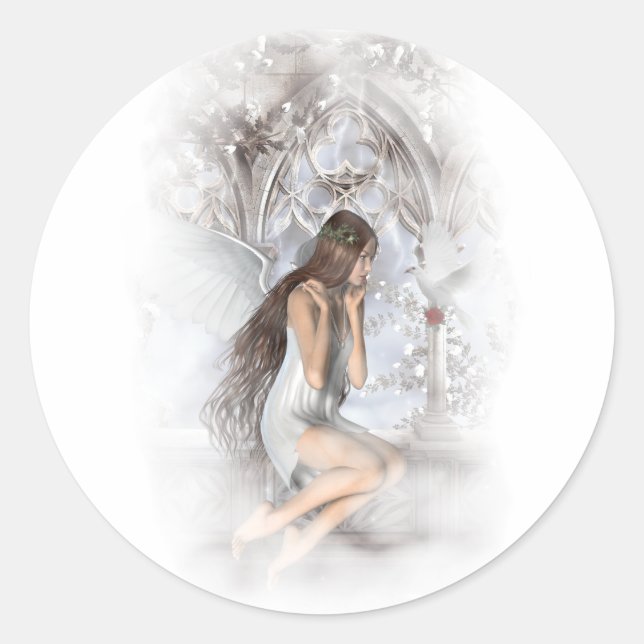 Sticker Rond Angel gothique et sa colombe Vignette (Devant)