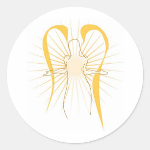 Sticker Rond Angel Line Art avec ailes et lueur