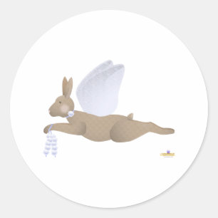 Sticker Rond Angel Rabbit Brown Blue Roses