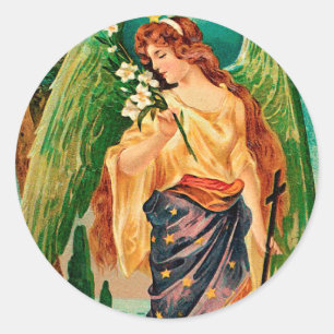 Sticker Rond Angel tenant une branche florale