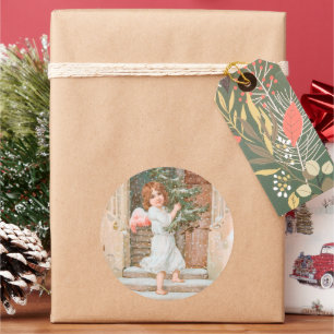 Sticker Rond Angel Winsome avec arbre de Noël
