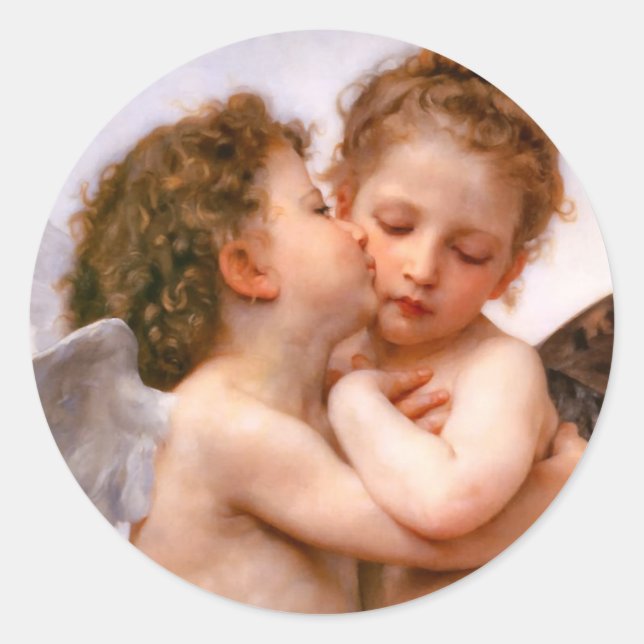 Sticker Rond Angels First Kiss, Bouguereau (Devant)