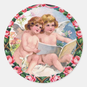 Sticker Rond Anges vintages de Saint-Valentin