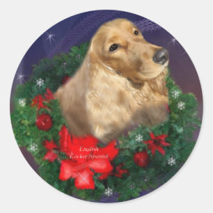 Sticker Rond Anglais Cocker Spaniel Cadeaux de Noël