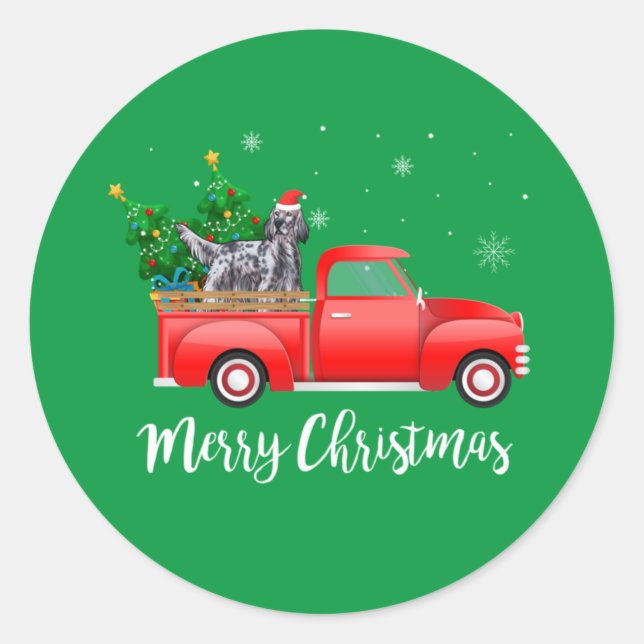 Sticker Rond Anglais Setter Dog équitation Camion Rouge Noël (Devant)