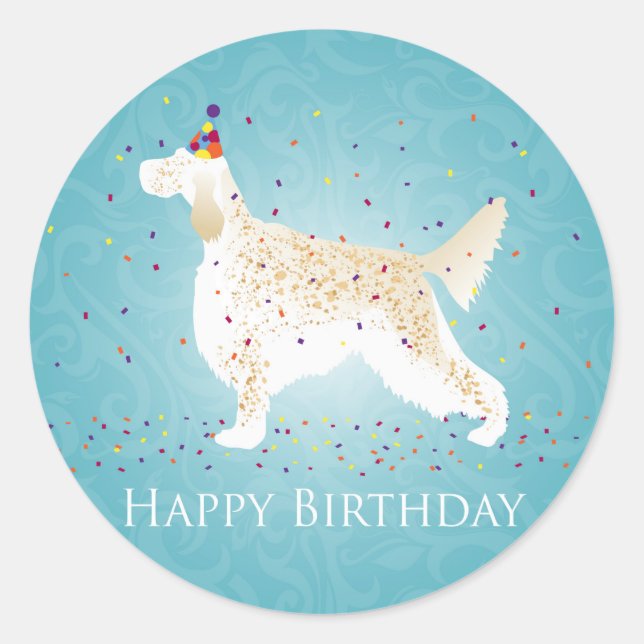 Sticker Rond Anglais Setter Joyeux Design d'anniversaire (Devant)