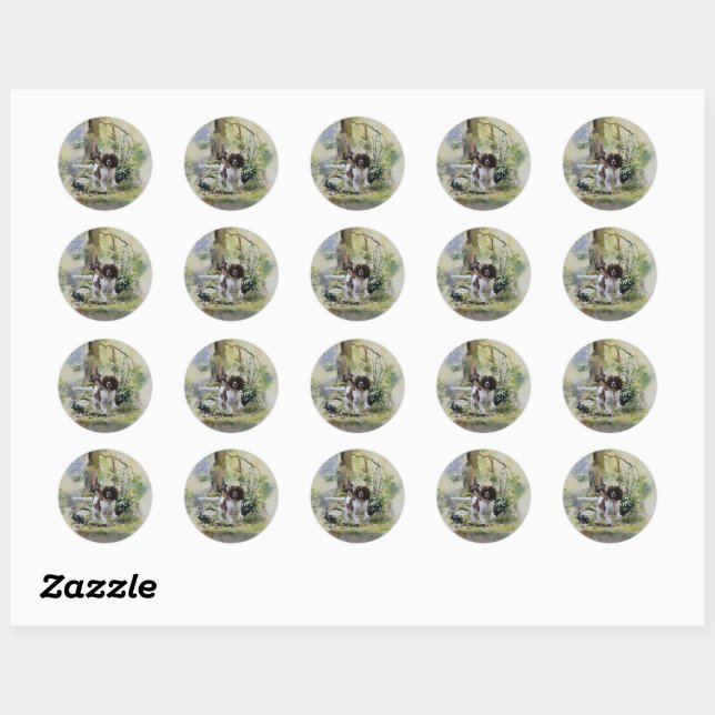 Sticker Rond Anglais Springer Spaniel (Feuille)