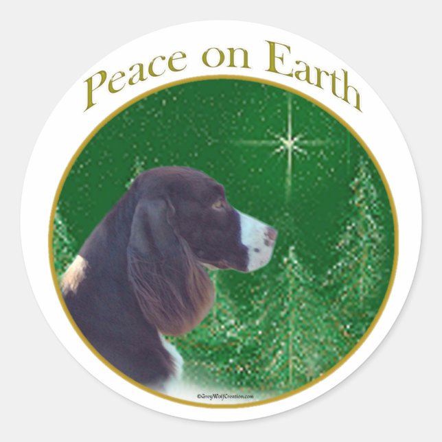 Sticker Rond Anglais Springer Spaniel (foie) Peace (Devant)