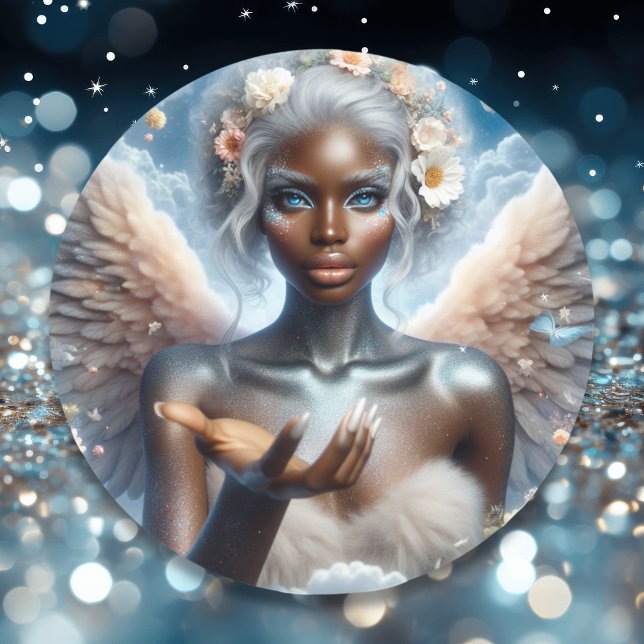 Sticker Rond Angle noir avec yeux bleus (Créateur téléchargé)