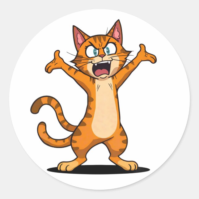 Sticker Rond Angry Orange Tabby Cat Cartoon (Devant)