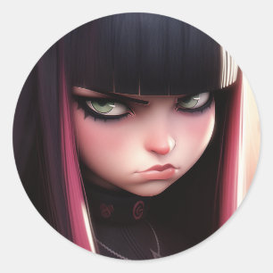 Sticker Rond Angry Punk Rocker Girl