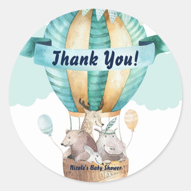 Sticker Rond Animal Adventure Aquarelle Boho Baby shower Favori (Devant)