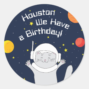 Sticker Rond Animal Astronaut Chat Avec Casque Spatial Clipart 