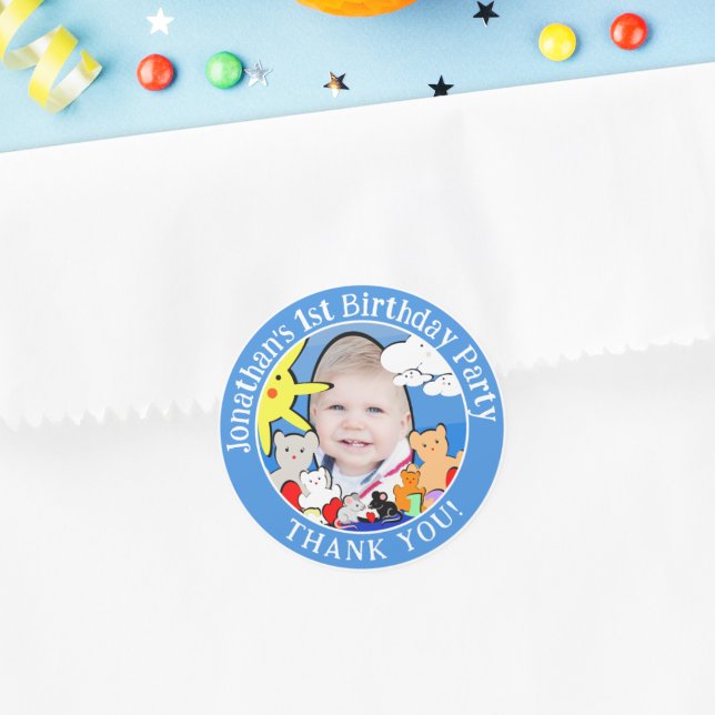 Sticker Rond Animaux adorables personnalisés Anniversaire Merci (Créateur téléchargé)