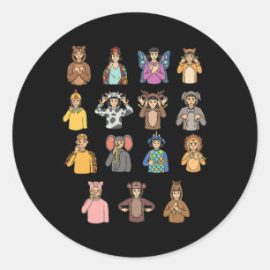 Sticker Rond Animaux ASL Gesture mains Sourdes Perte auditive A