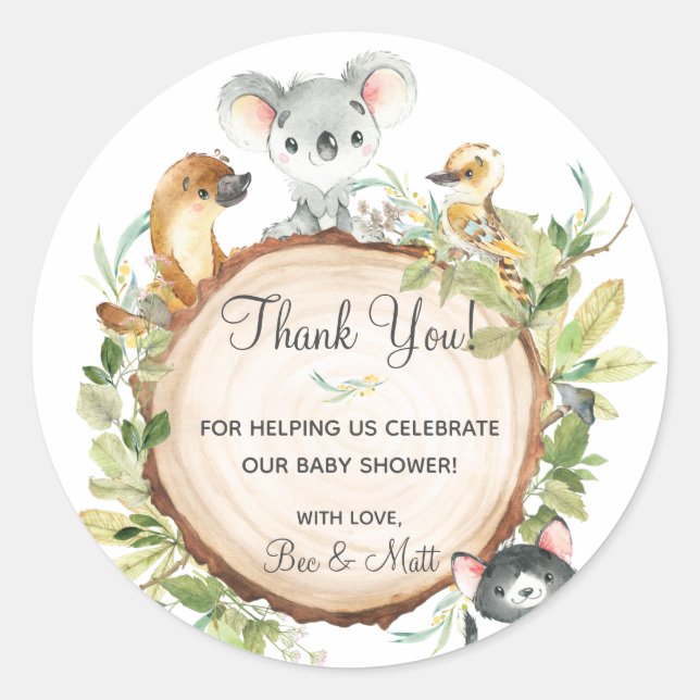 Sticker Rond Animaux australiens Koala Baby shower d'anniversai (Devant)