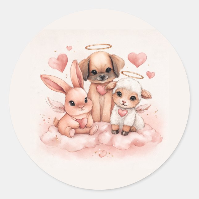 Sticker Rond Animaux Bébé Cupidon Planche d'autocollants | Aqua (Devant)