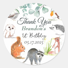 Sticker Rond Animaux boisés mignons 1er Anniversaire sauvage un