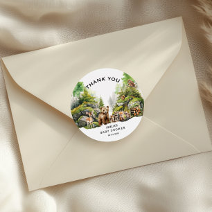 Sticker Rond Animaux boisés rustiques Baby shower Merci