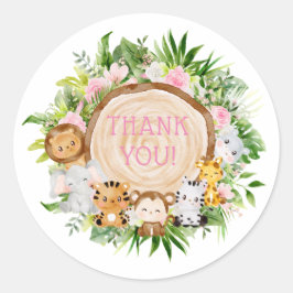 Sticker Rond Animaux de bois rose Baby shower Merci