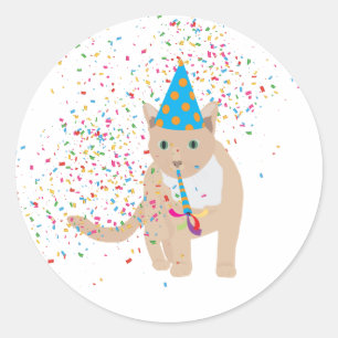 Sticker Rond Animaux de chat amusants ayant une fête