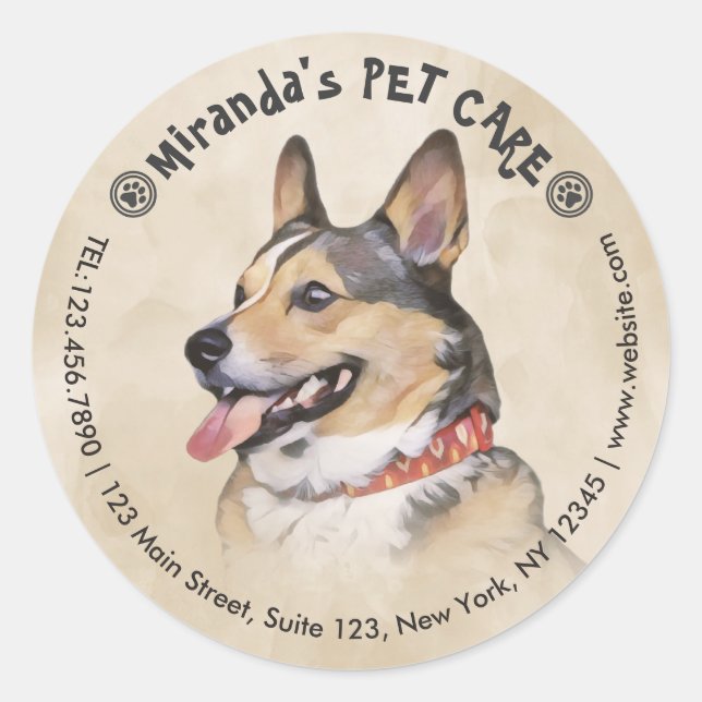 Sticker Rond Animaux de compagnie Grooming assis Bain Chien Bea (Devant)