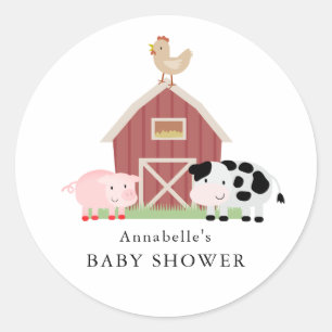 Sticker Rond Animaux de ferme Barnyard Baby shower blanc